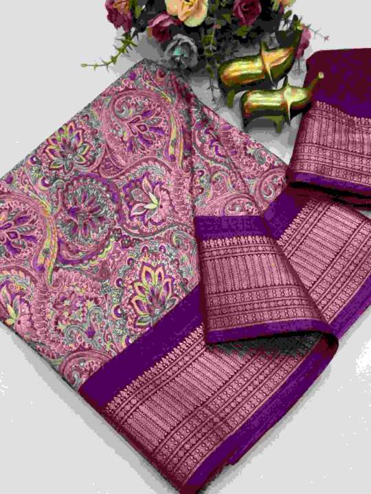 Georgette Allen Checks Saree with Jacquard Border & Blouse (Magenta Purple)