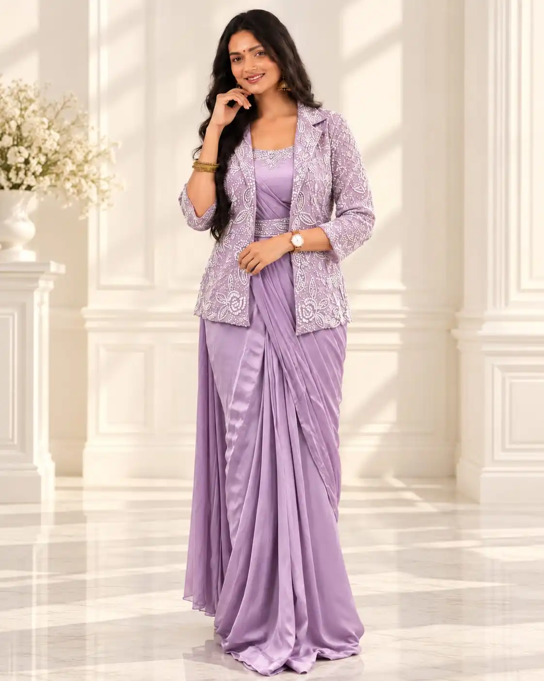 Lavender Ready to Wear Saree with Jacket | Party Wear Saree