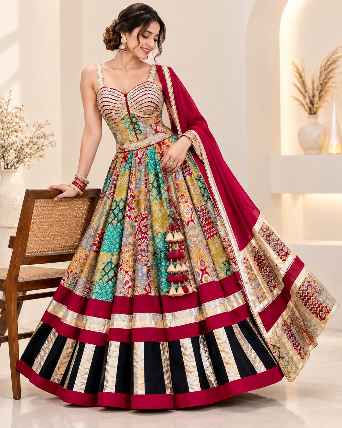 Designer Ajrakh & Kalamkari Chaniya Choli for Navratri - View 2