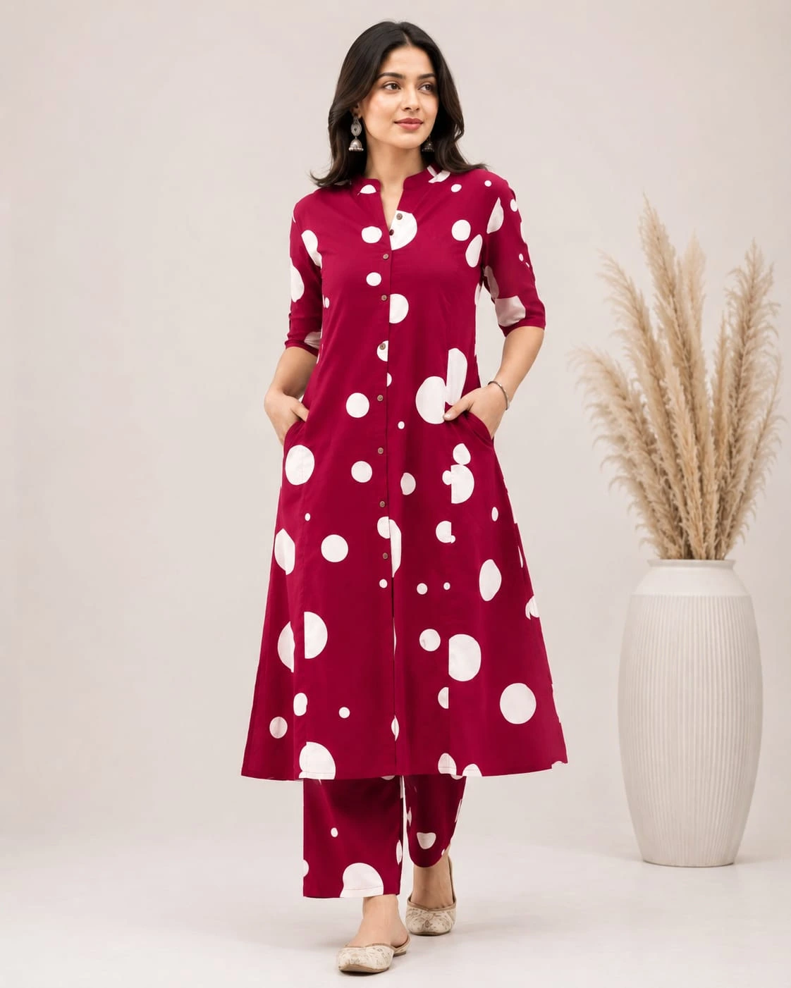 Two Piece Printed Cotton Co-Ord Sets Red