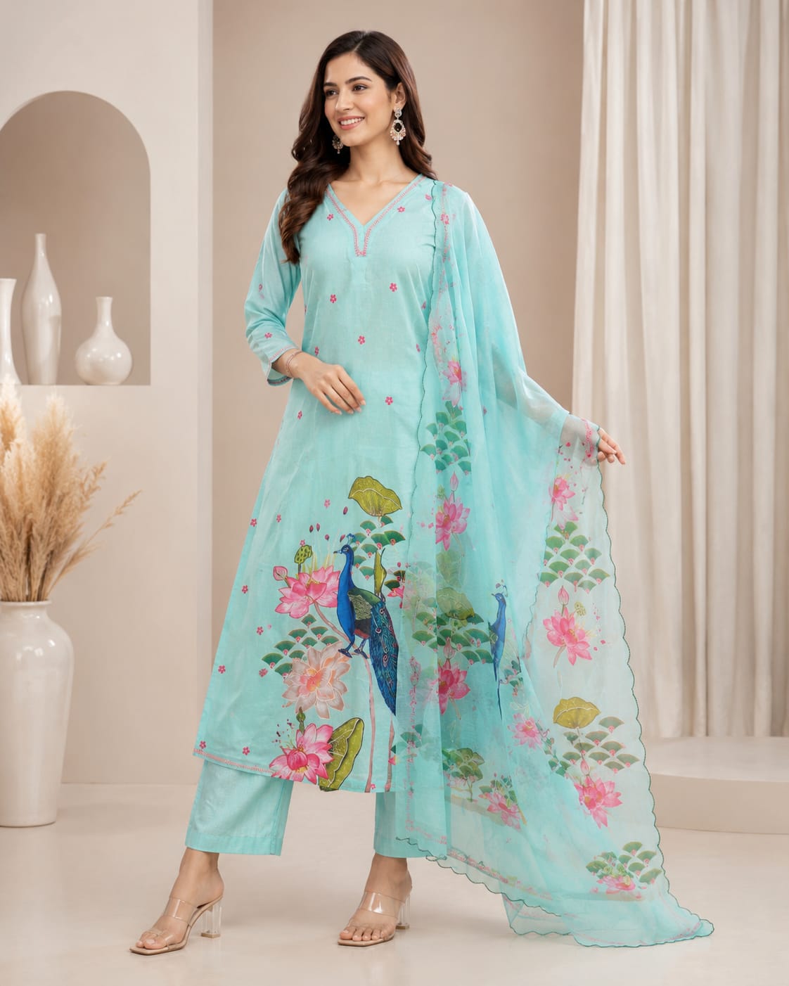 3-Piece Soft Silk Kurti, Pant & Dupatta Set