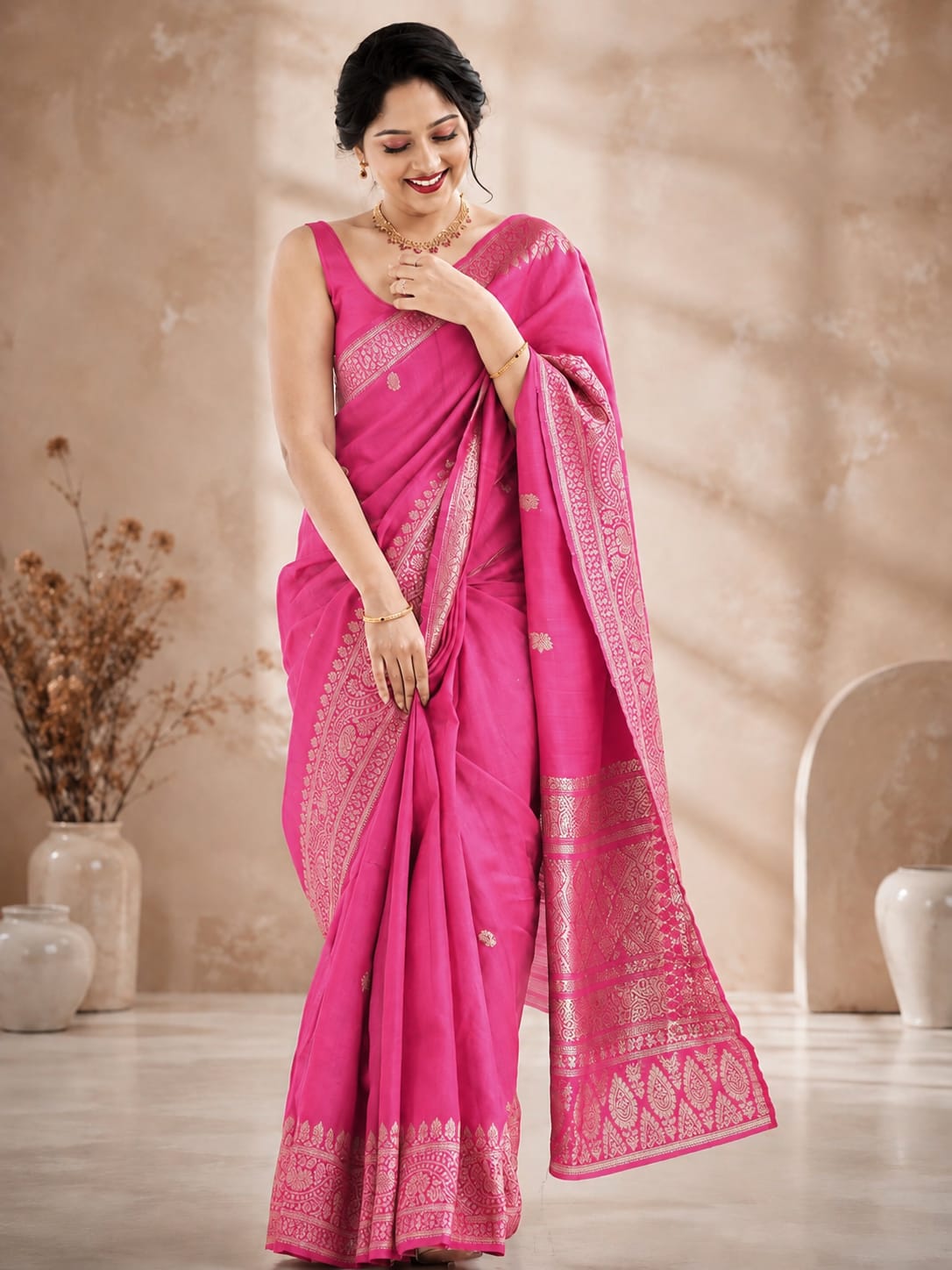 Soft Lichi Silk Saree with Jacquard Work & Rich Pallu - View 3