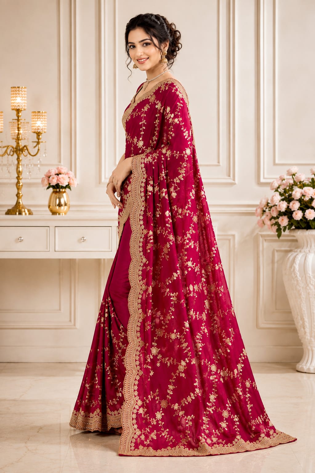 Maroon Fandy Silk Designer Saree - View 3