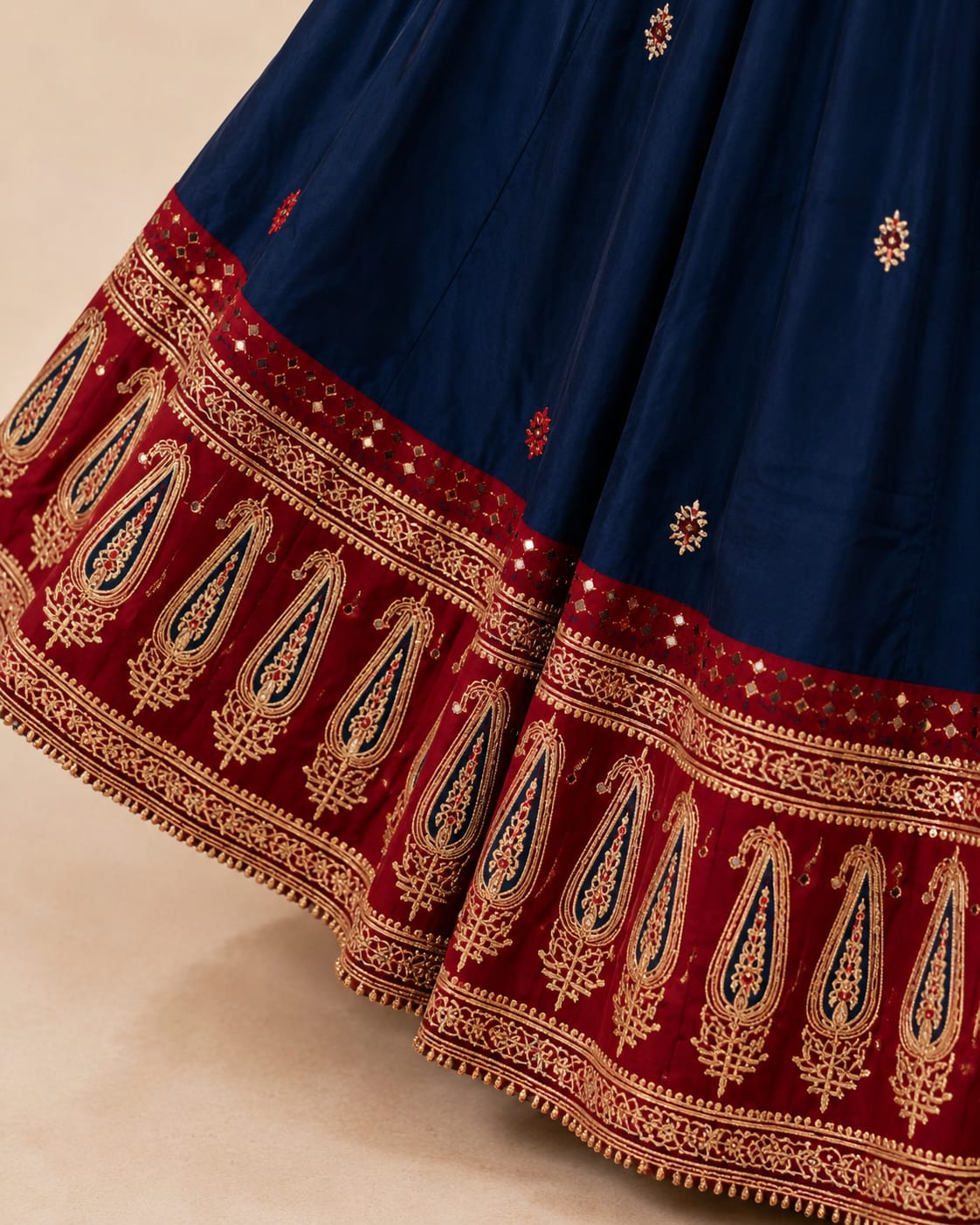 Deep Blue Pure Cotton Chaniya Choli with Ajrakh Border - View 3