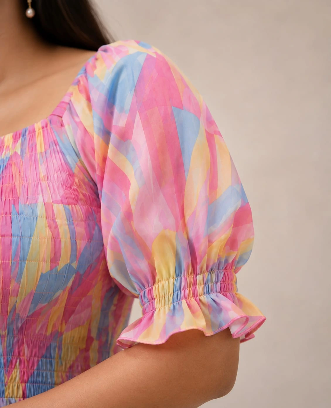 Shiffon Cotton Blend Stitched Maxi (Pink, Blue, Yellow) - View 3