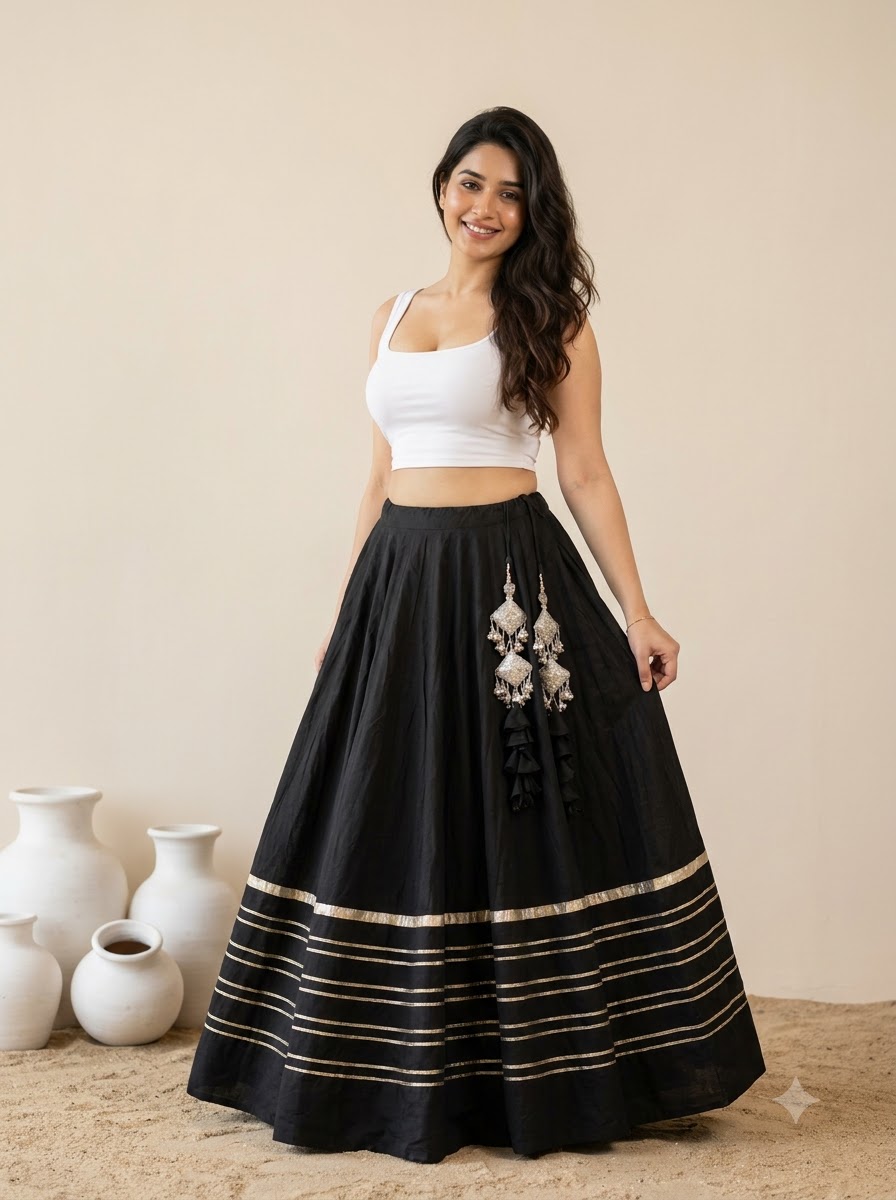 Black Rayon Cotton Heavy Lace Chaniya (Only Skirt)