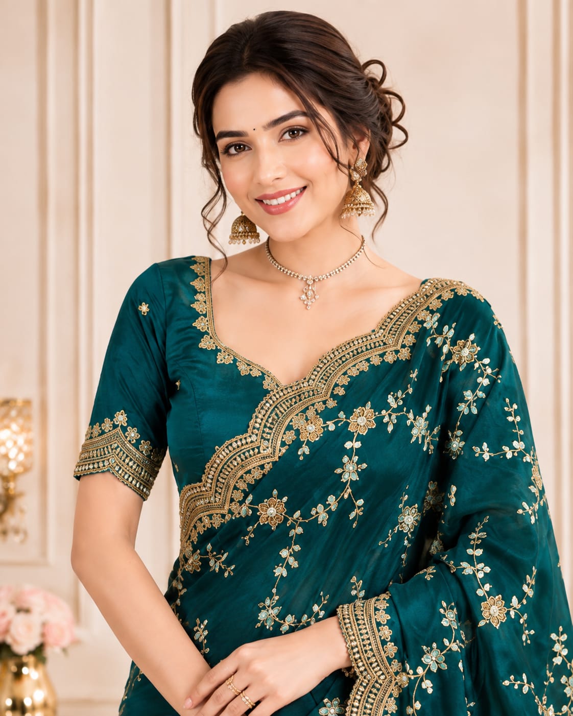 Fandy Silk Designer Saree In Deep Teal Shade - View 2