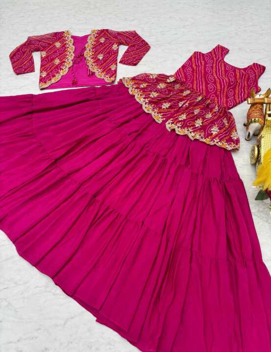 karwachauth  special Bandhej Lehenga crop top & jacket - View 2