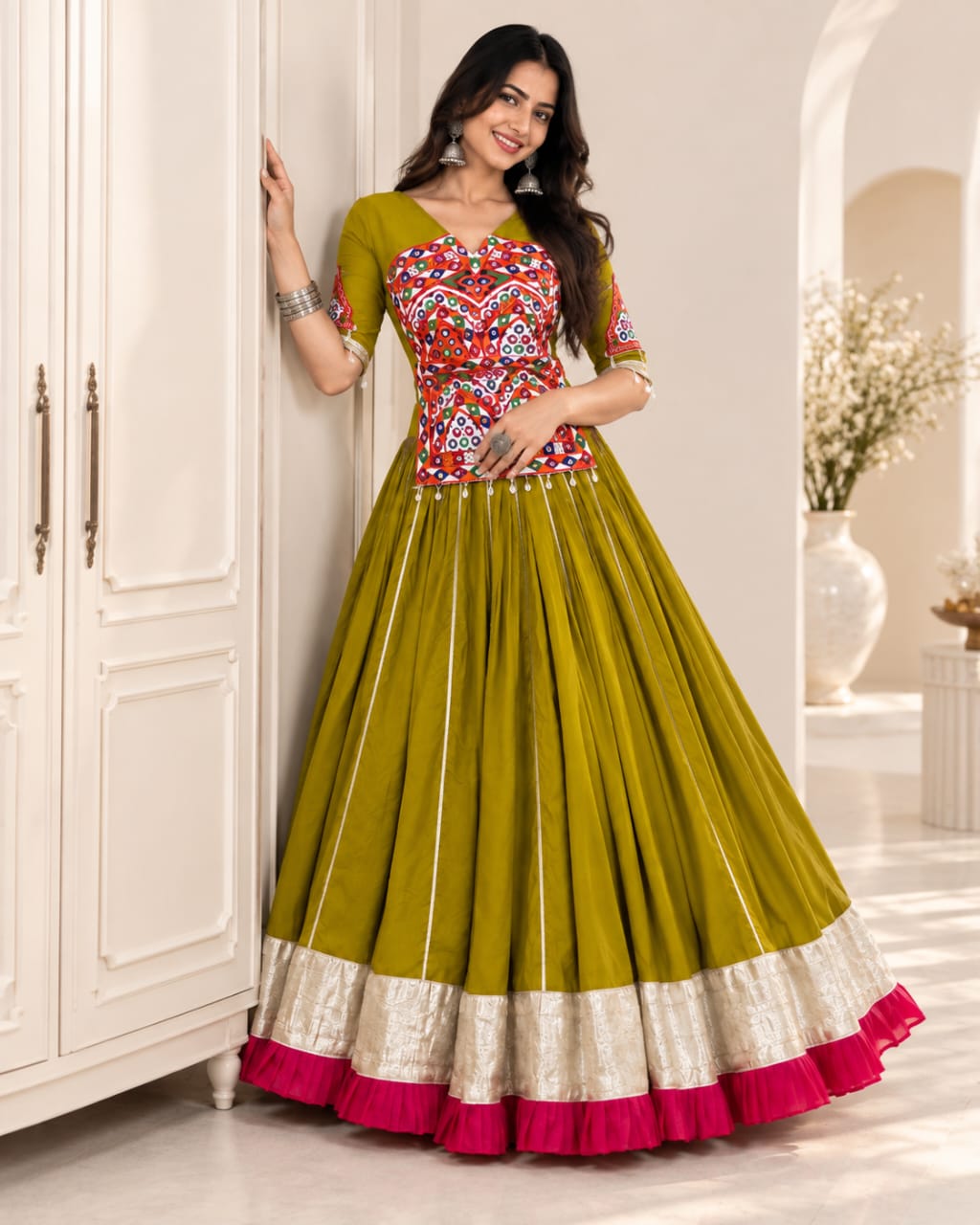 Pure Cotton Navratri Special Gamthi Work Lehenga Choli Set - View 4