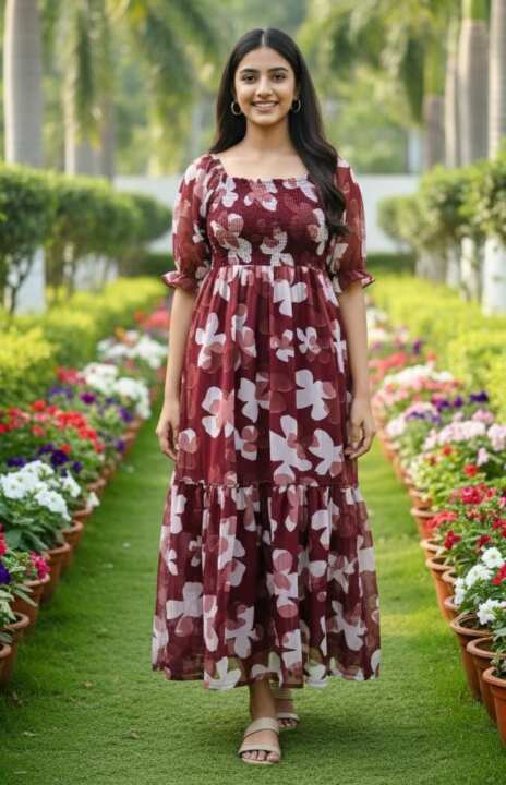 Floral Printed Smocked Maxi Dress - View 8