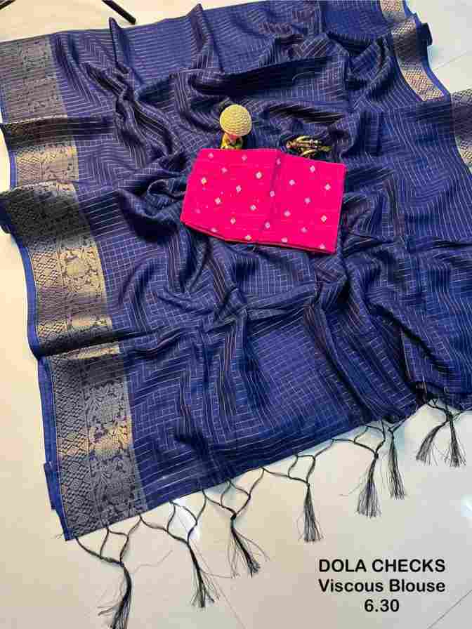 Soft Dola Silk Checks Saree with Jacquard Border & Latkan Pallu (Pink Viscose Blouse)
