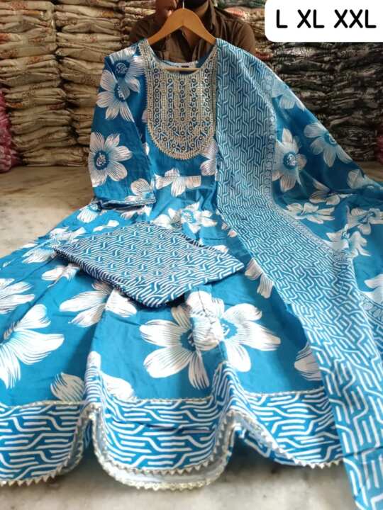 Anarkali Kurti Pant Duptta Set - View 3