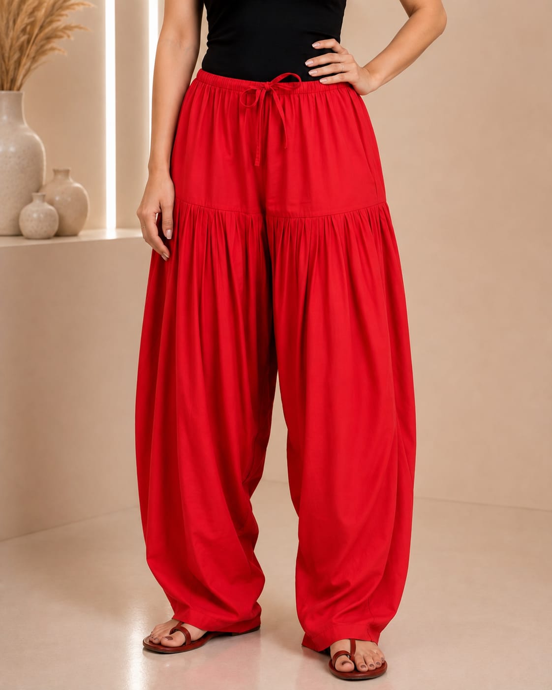 Red Pure Cotton Salwar Pants