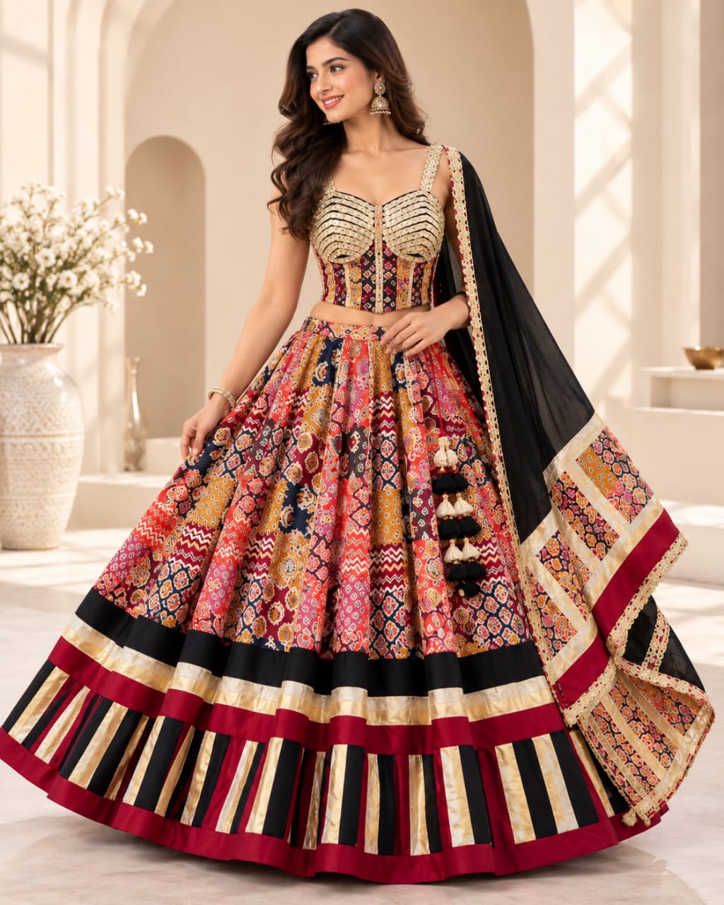 Premium Multi-Patch Ajrakh Cotton Navratri Chaniya Choli Set - View 2