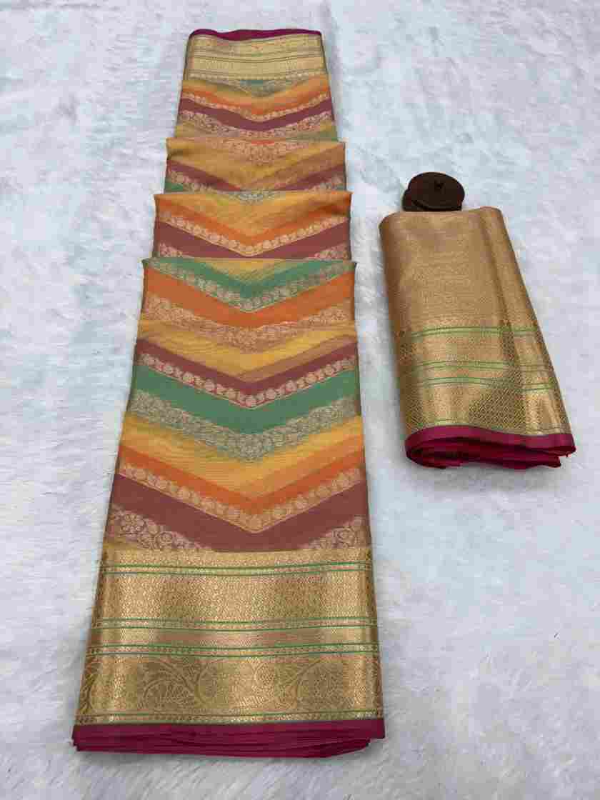 Patola Silk Leheriya Jacquard Saree with Zari Weaving & Blouse (Golden Pastel)