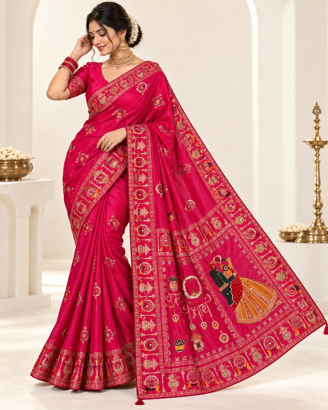 Karwa Chauth Special Saree In Rani Colour
