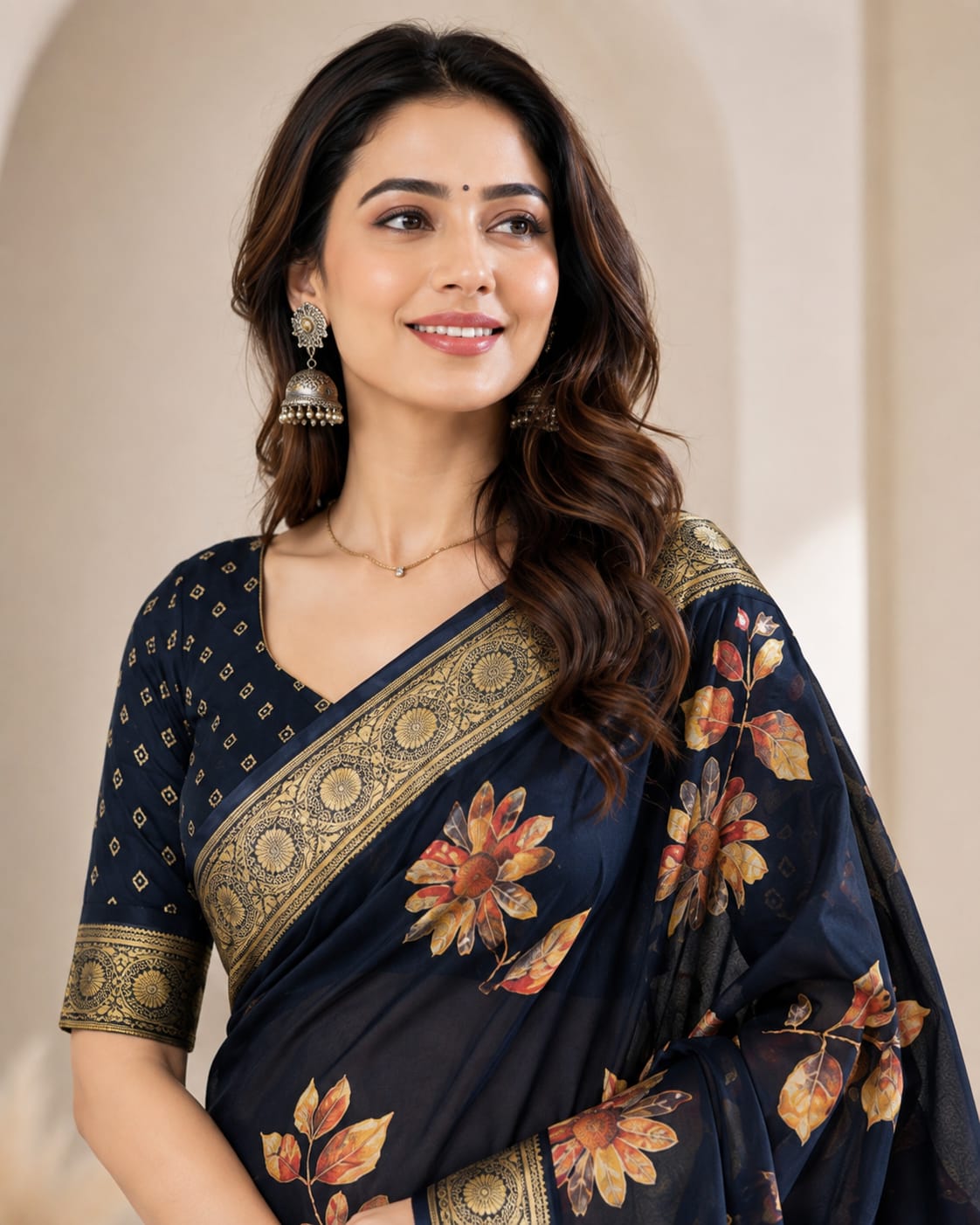 Mosh Chiffon Saree With Banarasi Border & Digital Print - View 2