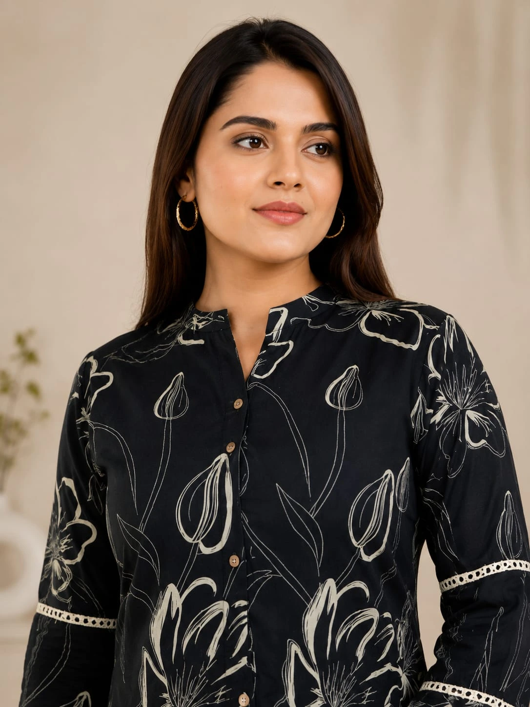 Black Printed Two Piece Cotton Co-Ord Sets - View 3