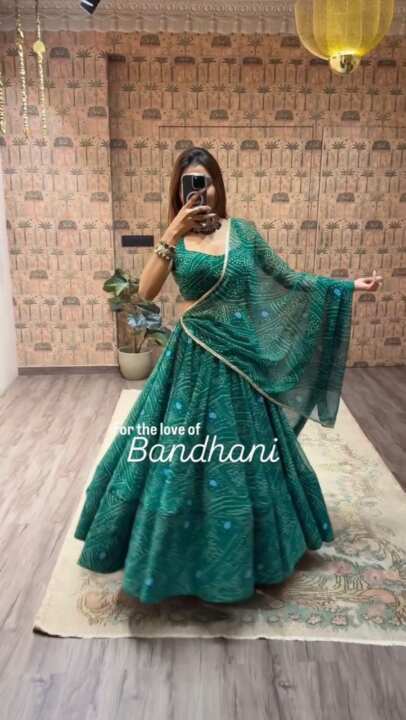 Exclusive Printed Georgette Full Stitched Lehenga Choli (Green) - View 2