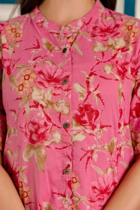 Floral Printed Kurti with Button Detailing - View 4