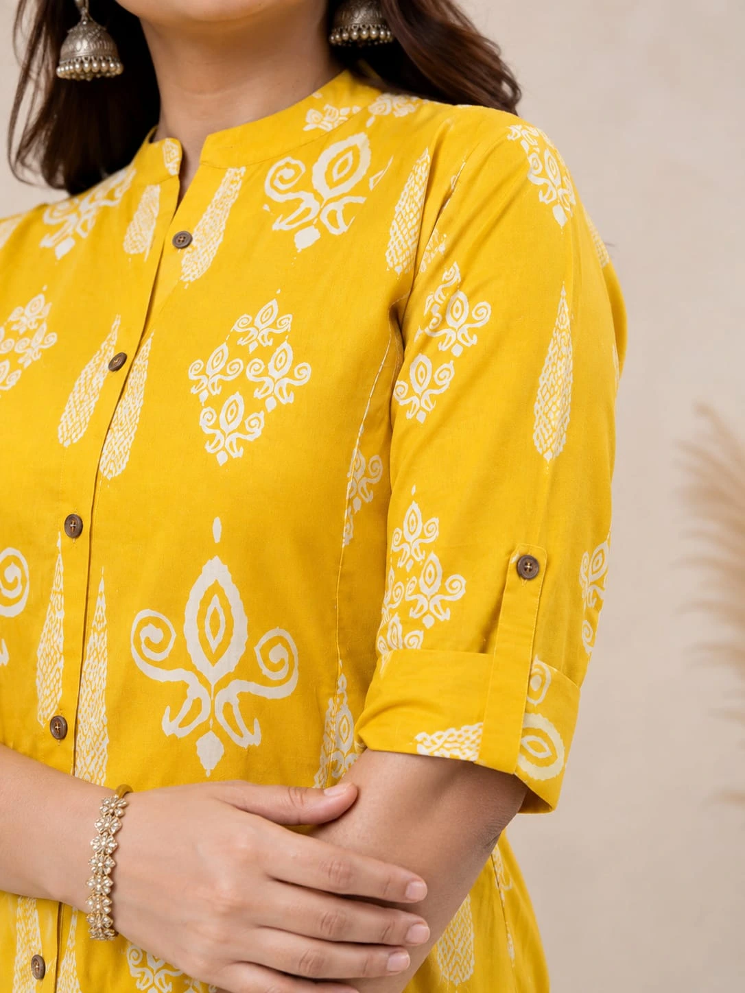 Two Piece Printed Cotton Co-Ord Sets Yellow - View 2