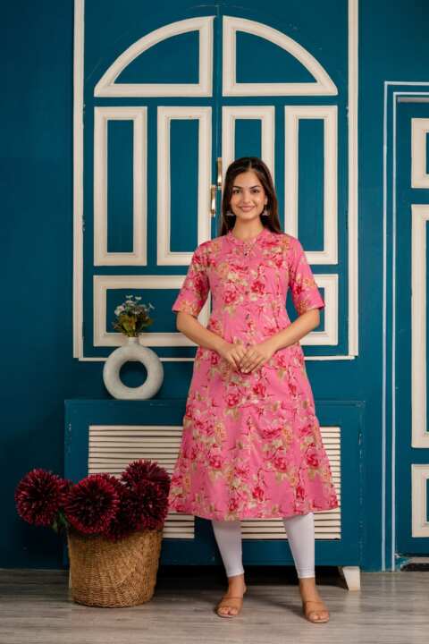 Floral Printed Kurti with Button Detailing - View 3