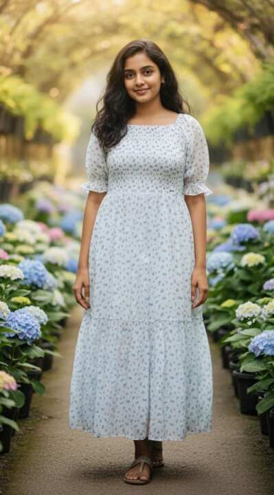 Floral Printed Smocked Maxi Dress - View 13