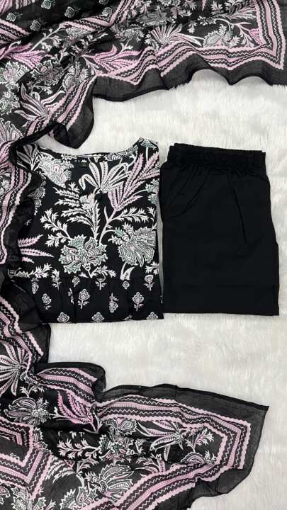 printed cotton ghera kurta & pant or dupatta set - View 6