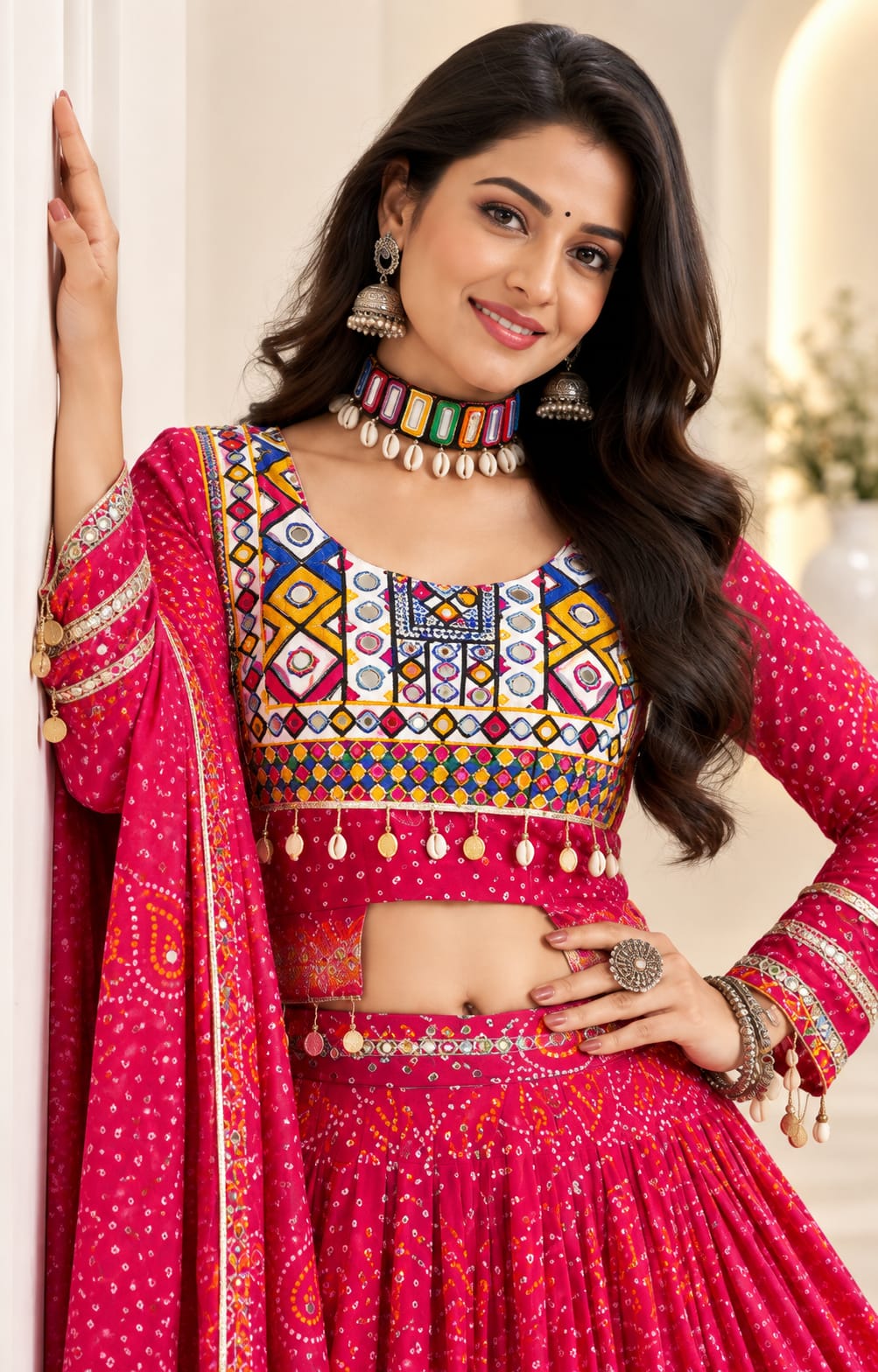 Pink Navratri Special Fox Georgette Lehenga Choli Set - View 3