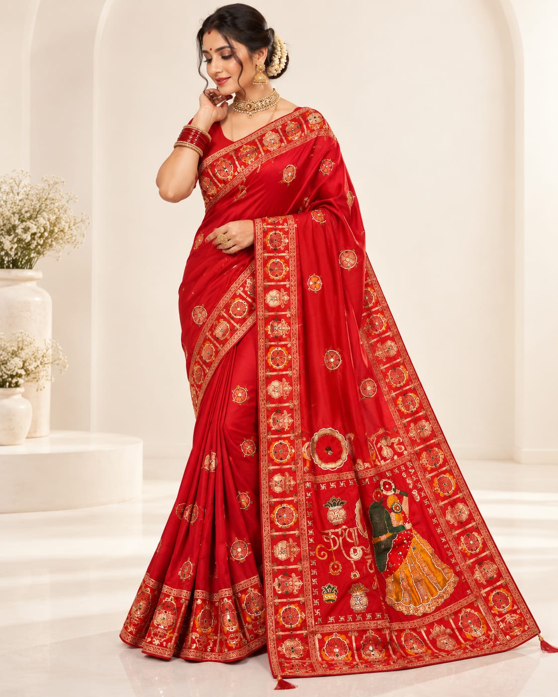 Red Karwa Chauth Special Saree | Unstitched Blouse