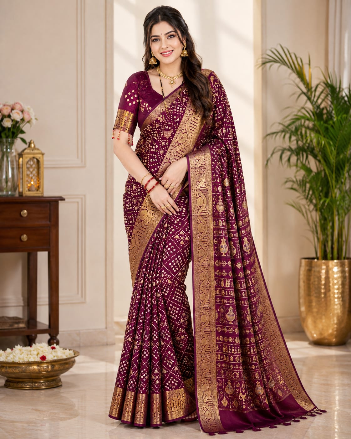 Maroon Georgette Saree with Digital Print