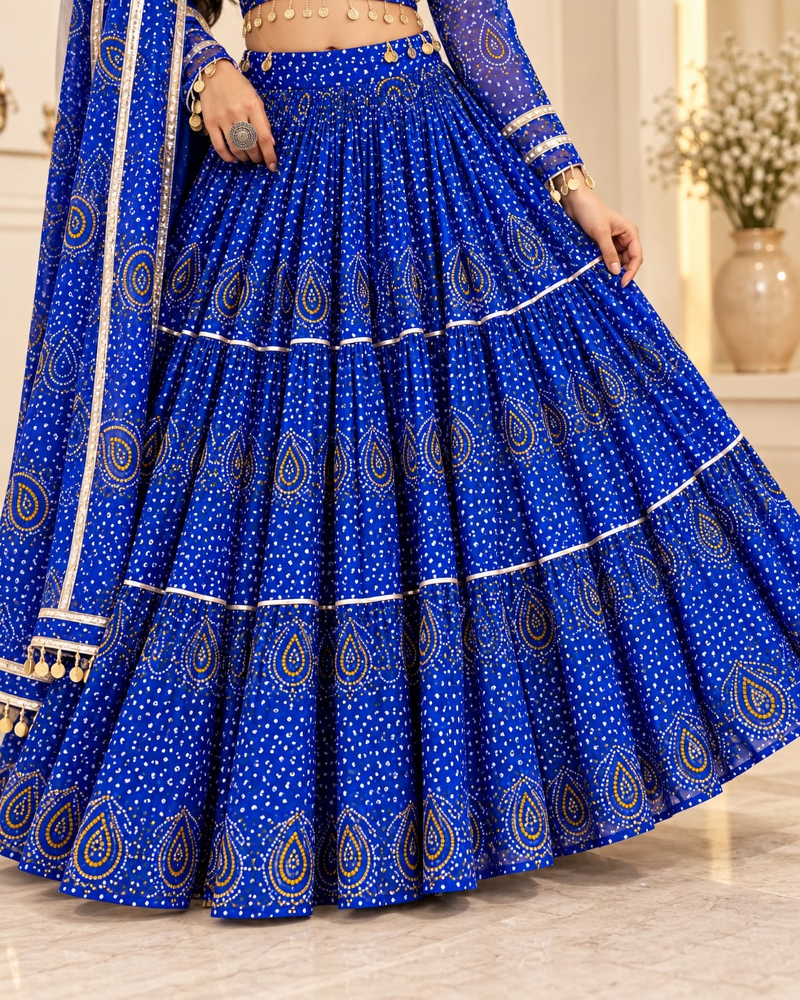 Royal Blue Navratri Special Fox Georgette Lehenga Choli Set - View 2