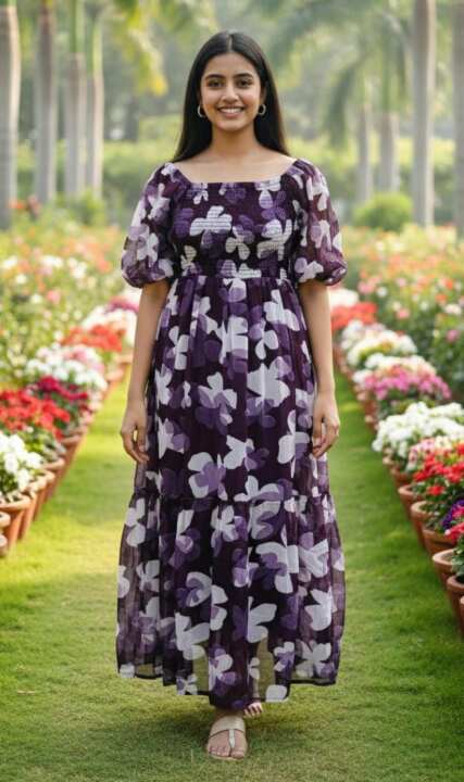 Floral Printed Smocked Maxi Dress - View 4