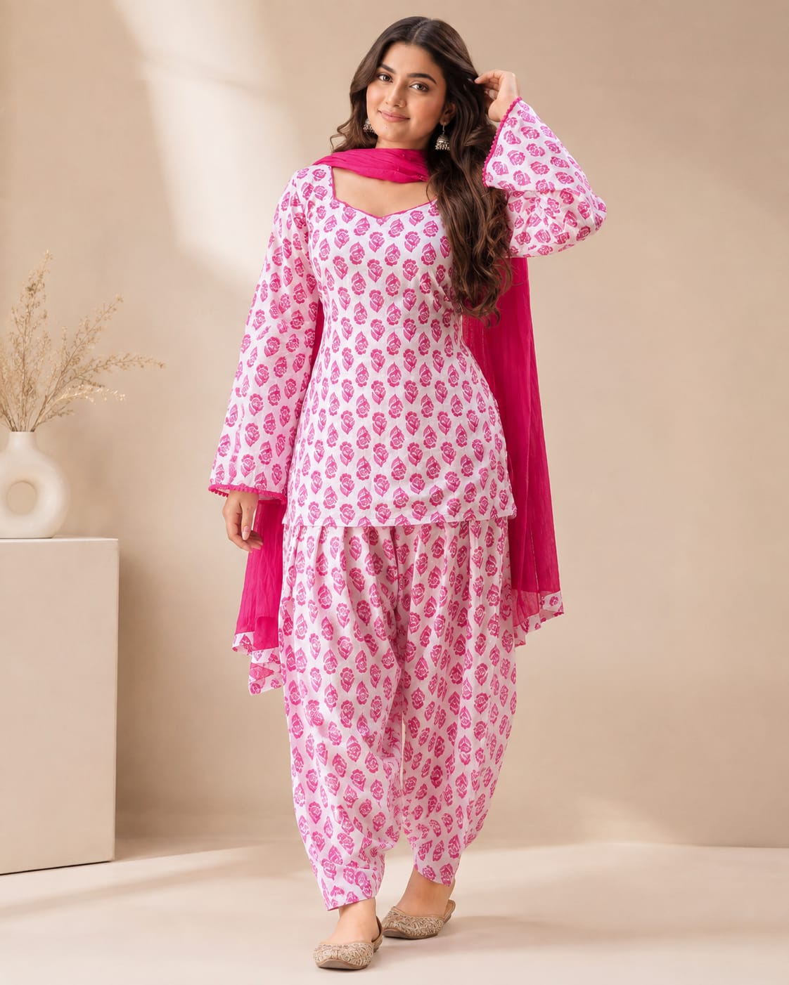 Farshi Salwar Set With Cotton Block Print