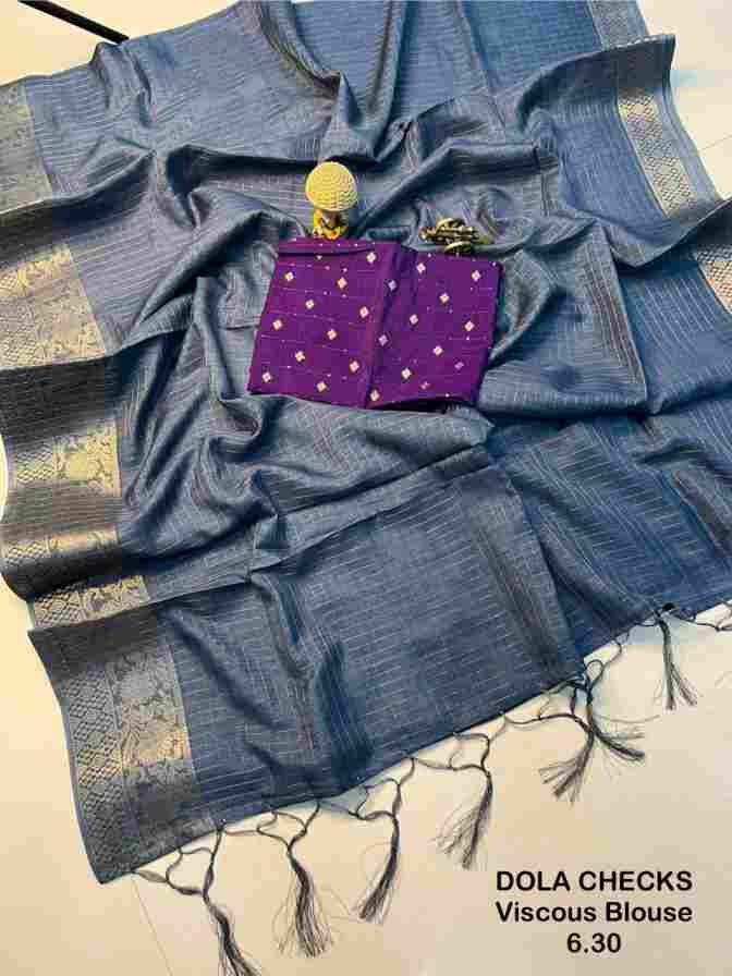 Soft Dola Silk Checks Saree with Jacquard Border & Latkan Pallu (Purple Viscose Blouse)