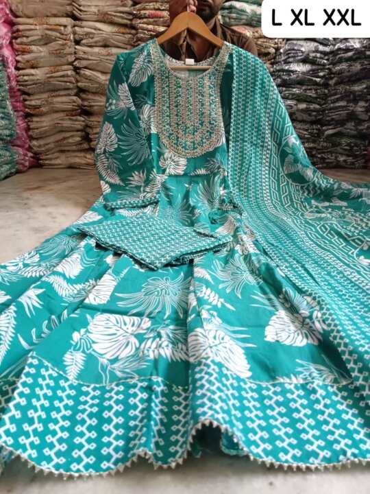 Anarkali Kurti Pant Duptta Set - View 12