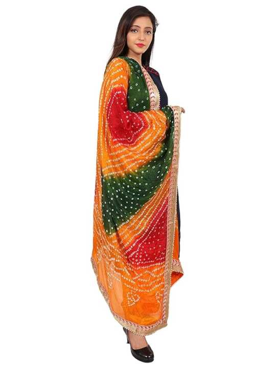 Bandhani Gota Patti Art Silk Dupatta with Latkans - View 3