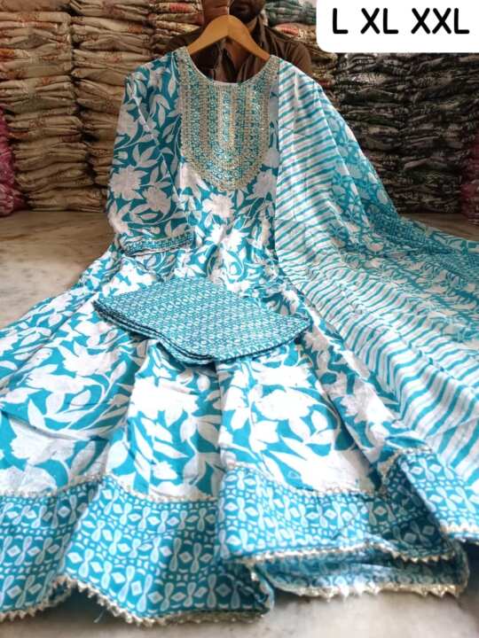 Anarkali Kurti Pant Duptta Set - View 2