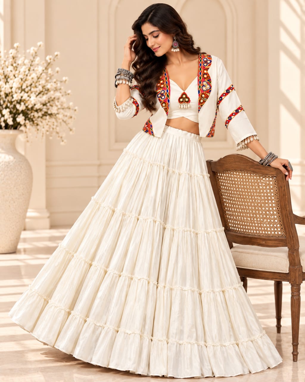 Off-White Pure Rayon Rajudi Lehenga Choli Set