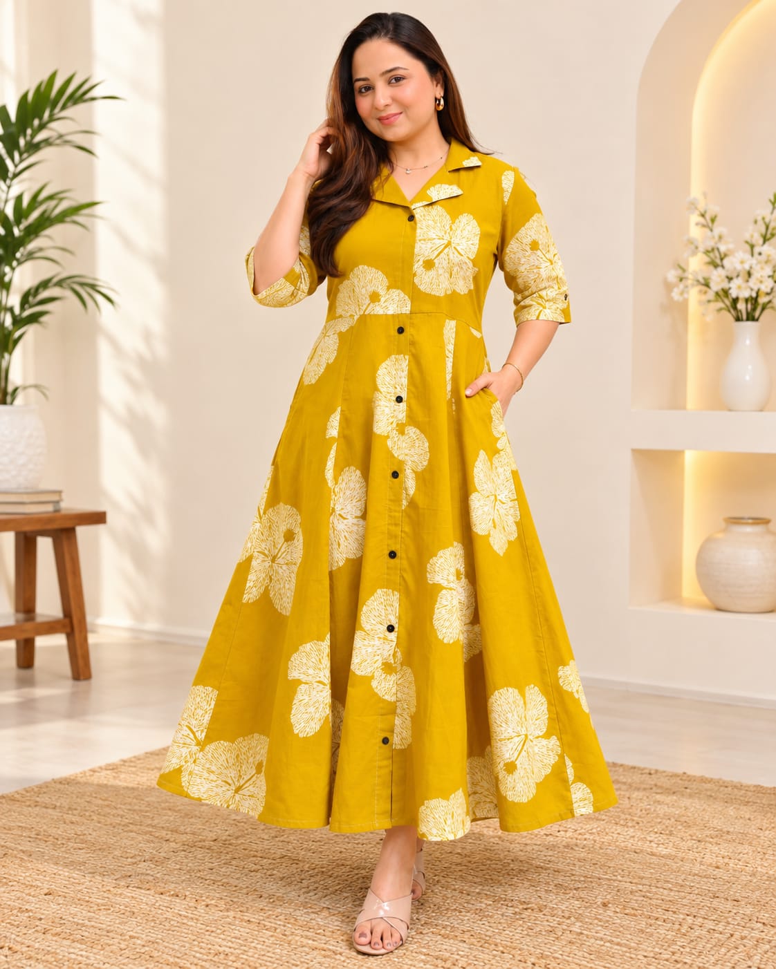 Mustard Yellow Cotton Midi
