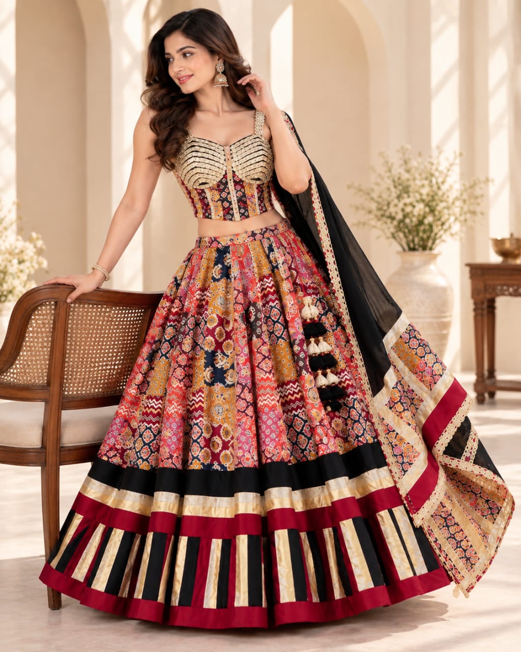 Premium Multi-Patch Ajrakh Cotton Navratri Chaniya Choli Set
