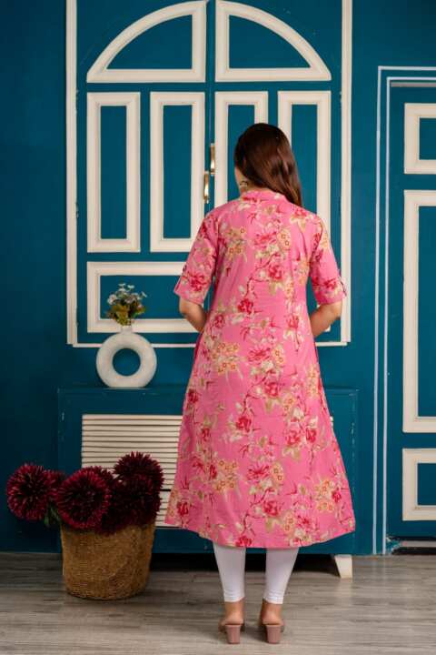 Floral Printed Kurti with Button Detailing - View 6