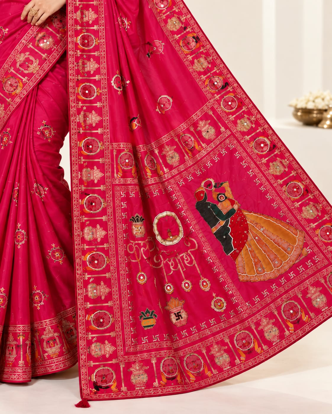 Karwa Chauth Special Saree In Rani Colour - View 3