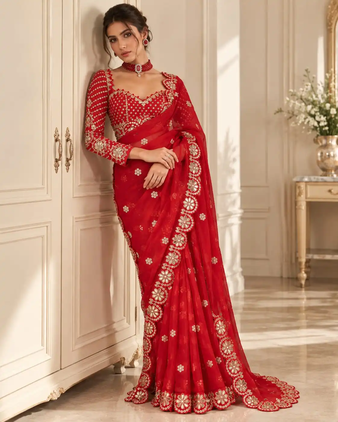 Heavy Faux Georgette Sequence Work Saree with Stitched Blouse