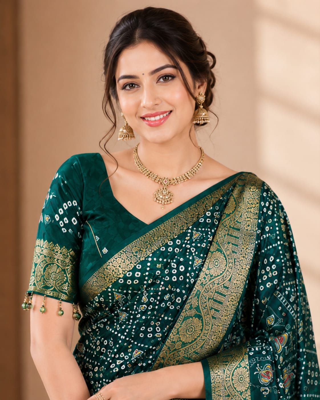 Green Georgette Saree with Digital Print - View 2
