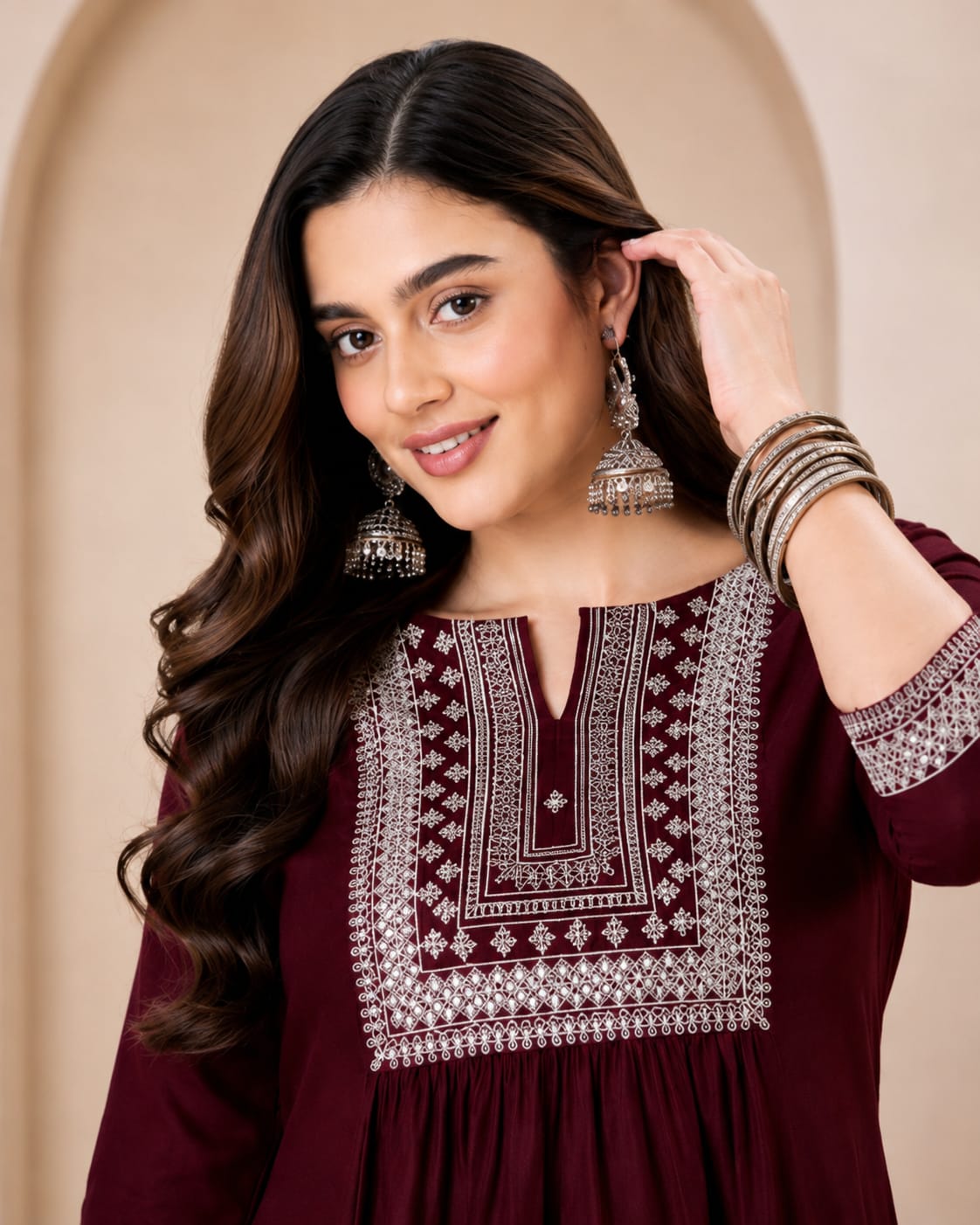 Maroon Rayon Top with Sequence Work - View 3