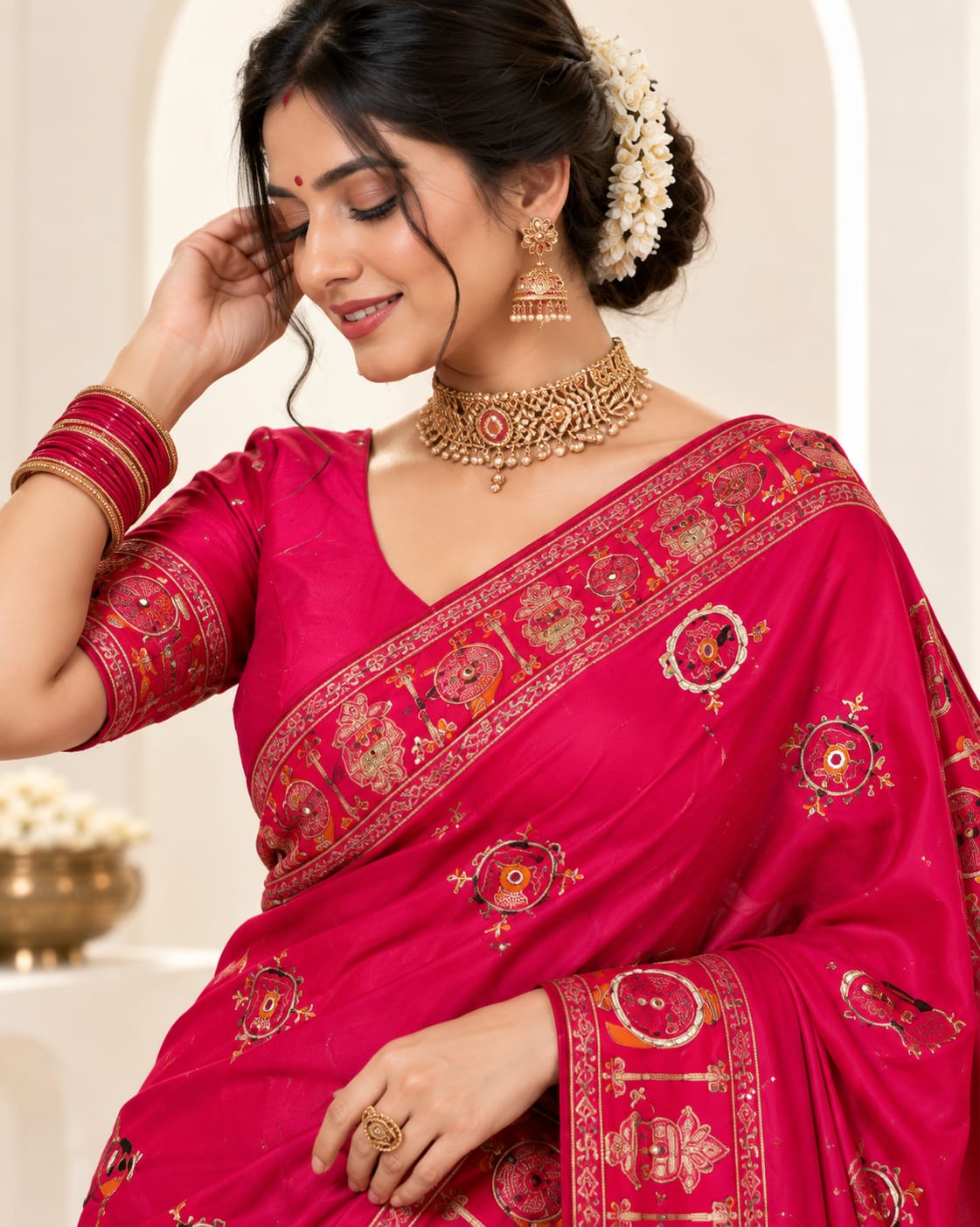 Karwa Chauth Special Saree In Rani Colour - View 2