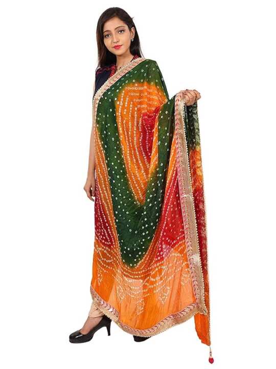 Bandhani Gota Patti Art Silk Dupatta with Latkans - View 2