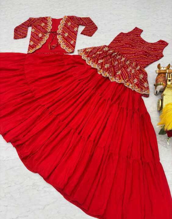 karwachauth  special Bandhej Lehenga crop top & jacket - View 4