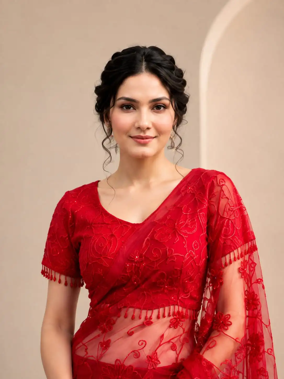 Ready-to-Wear Crape Silk Saree with Stitched Blouse - View 3